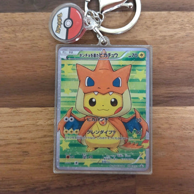 Mega Charizard Y Poncho Pikachu Mini-Card Keychain