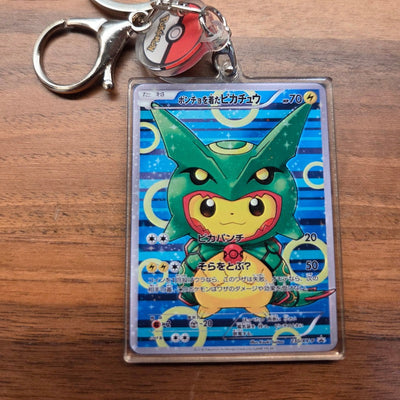 Rayquaza Poncho Pikachu Mini-Card Keychain