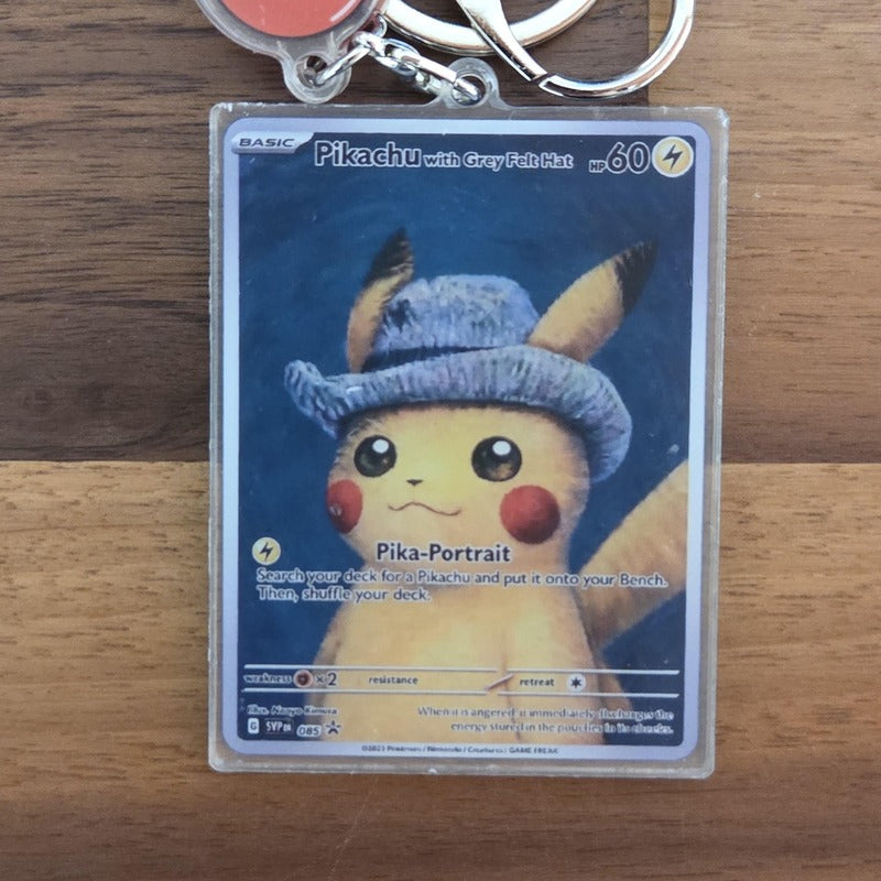 Pikachu with Grey Felt Hat Mini-Card Keychain